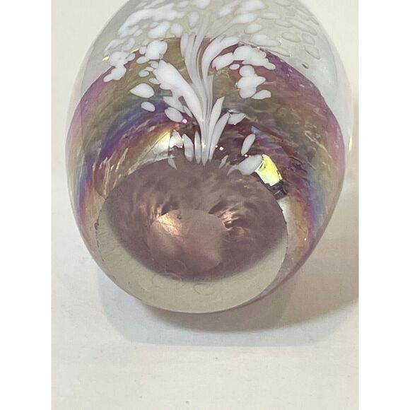 Glass Eye Studio GES Paperweight Iridescent Egg Shaped Pink White Signed Dated - Picture 6 of 9
